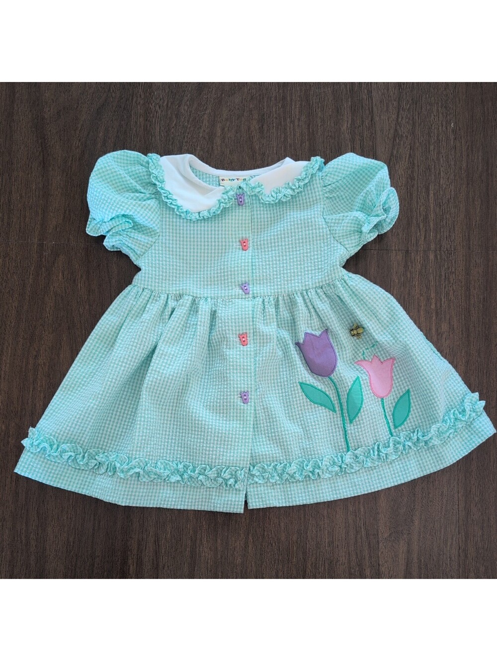 Vintage Baby Togs Gingham Floral Tulip Bumblebee Spring Summer Dress 18M country